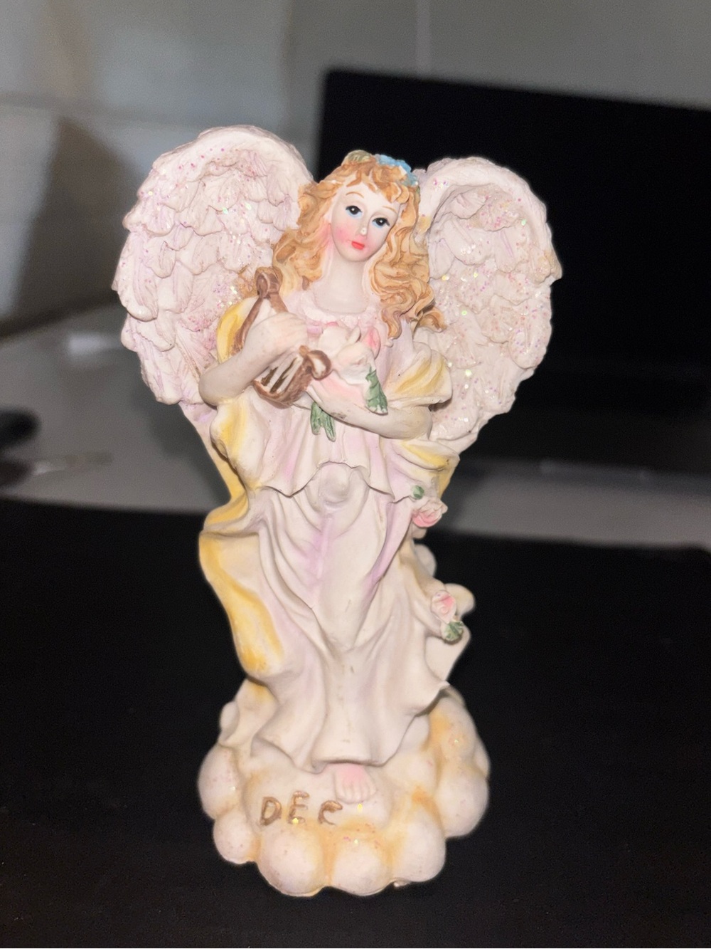 Porcelain Angel Figurine in Pastel Pink and Cream